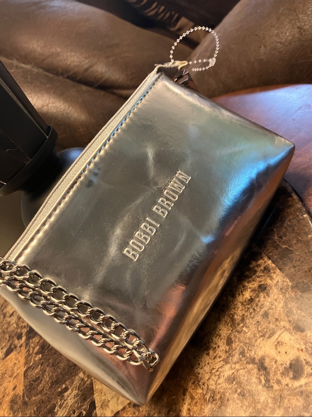 Bobbi Brown Silver Metallic Chain Wristlet Pouch